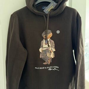 Ralph Lauren Polo Bear Dark Brown Graphic Fleece Hoodie, size XS men.New w/Tags